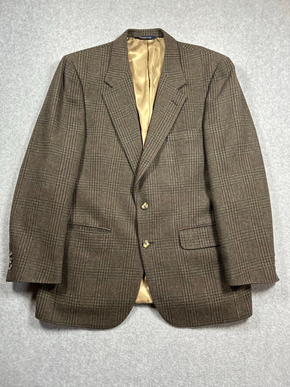 Vintage Burberrys Wool Plaid Houndstooth Blazer Men's Small Brown Sport Coat